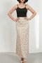 Elastic Waist and Zippered Polka Dot Pattern Viscose Satin Fabric Long Skirt - Beige Base - 6