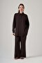 1073 Embroidery Detailed Linen Set - Dark Brown