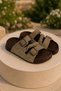 Antique Cream Women's Knitted and Double Buckle Detailed Anatomical Comfort Sole Daily Summer Slippers
