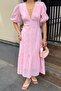 Women's V-Neck Balloon Sleeve Lined Brode Woven Dress - 6