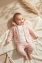 Baby Powder Ruffle Squirrel Embroidered 3-Piece Set - Cotton Hooded Cardigan, Bodysuit and Ribbed Pants Set - 6