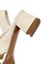 Women's Cream Short Thick Heeled Leather Sandals 26Pfd230418 - 8