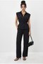 Women's Black Padded Belt Detailed Pocketed Vest with Elastic Waist and Pocketed Modal Suit 7502 60286137