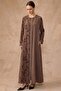 Pattern and Stone Detailed Cupra Silk Plus Size Ferace Brown 6857 - 4