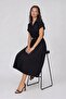 Polo Collar Short Sleeve Belted Double Pocket Midi Dress