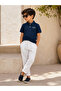 Boy's Red Polo Collar T-Shirt White Linen Look Pants Summer Top and Bottom Set