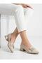 Women's Cream Thick Heel Comfortable Fit Heeled Ballerina Shoes - 3