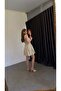Beaded Flounce Dress Beige - 4