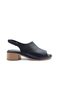 Genuine Leather Low Heeled Women's Black Kobfor Sandals with Velcro on the Back - 5