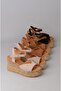 Seç 4036 Genuine Leather Padded Heel Sandals (Heel Height: 9 Cm, Platform: 3 cm) Mink Suede - 8