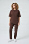 Women's Patternless Oversize Two Thread Short Sleeve Smoked Tracksuit Set - 2