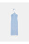 90580 Halter Neck Midi Denim Dress-Blue - 5