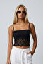 Klina Slim Fit Adjustable Strap Half Double Layer Lace Women's Blouse & Top & Tshirt & Tee & Undershirt - Black - 6