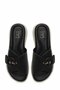 Women's Black Daily Slippers with Buckle and Cross Straps, Thick Comfortable Sole - 6