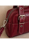 Women's Shoulder Bag with Adjustable Straps and Buckle Detail, Burgundy - 2