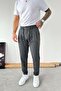 Dark Gray Regular Fit Fabric Trousers with Waist Rope Detail - 2
