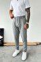 Light Gray Regular Fit Fabric Trousers with Waist Rope Detail