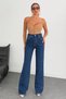 Women's Flexible Wide Leg Blue Jeans - 5
