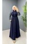 Women's Sports Dress Two Yarns Zipper Lace-Up Long Casual Design N-05414 _ Navy Blue - 2