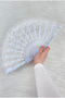 White Lace Bridal Bridesmaid Fan, Bride Bachelorette Party Henna Gift, 1 Piece - 3