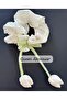 Stone-Embellished Tulip Flower Pendant Satin Scrunchie with Elastic Band in White - 4