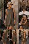 Soho grace kat detailed mini dress %100 cotton khaki - ecru - black - 4