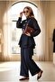 Lined Cupra Suit with Elastic Waistband, Belt, Pockets and Trousers - Dark Blue - 4