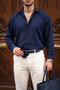Rio navy blue soft linen look half oversize comfortable fit shirt - 2