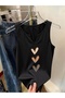 Women's Hearts Printed Half V-Neck Sleeveless Regular Fit Casual T-Shirt - 2