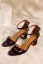 Burgundy Crocodile Patterned Ankle Strap Heeled Women's Sandals - 2