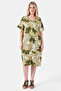 40292 Green Striped Detailled Organic Cotton Mixed Patterned Dress