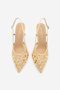 Women's Stiletto Pointed Toe Sequined Beaded Mesh Classic Evening Dress Heeled Shoes Yinda Beige Satin - 5