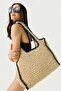 Contrast Detailed Straw Bag Y9213 Beige - 2