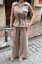Women's Sleeveless Belted Woven Modal Top and Bottom Set - 5