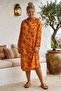 Orange Hakim Collar Long Sleeve Patterned Buttoned Casual Viscose Woven Dress with Hidden Pockets 118 67 - 4