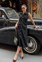 Black Vio Polo Collar Zero Sleeve Waist Draped Buttoned Women's Midi Dress - 3