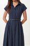 Belted Midi Shirt Dress Lub0367 Dark Blue - 4