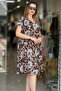Women's Patterned Short Sleeve V-Neck Dress - 5