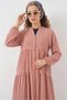 Women's Round Neck Gathered Waist Long Sleeve Salmon Hijab Dress - 2