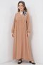Women's V-Neck Gathered Waist Long Sleeve Biscuit Hijab Dress - 6