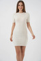 Women's Short Sleeve Knitwear Cream Dress - 2