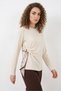 Women's Round Neck Scarf Detailed Long Sleeve Viscose Cream Blouse