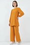 Women's Round Neck Puff Sleeve Mustard Tunic Pants Bottom Top Set - 6