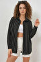 Women's Oversize Striped Viscose Black Shirt - 5