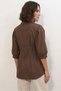Women's Short Sleeve Pleated Detail Brown Shirt - 4