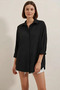 Women's Oversize Basic Cotton Black Shirt - 5