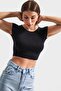 İts Basic Women's Stretch Fabric Crew Neck Crop Body