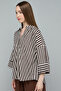 Striped Shirt with Spread Collar and 3/4 Sleeves - 3