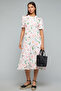 Printed Midi Dress with Crew Neck and Puff Sleeves