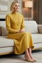 Women's Maxi Length High Neck Gathered Sleeve Terrycotton Woven Unlined Skater Cut Dress Casual Comfortable - 3